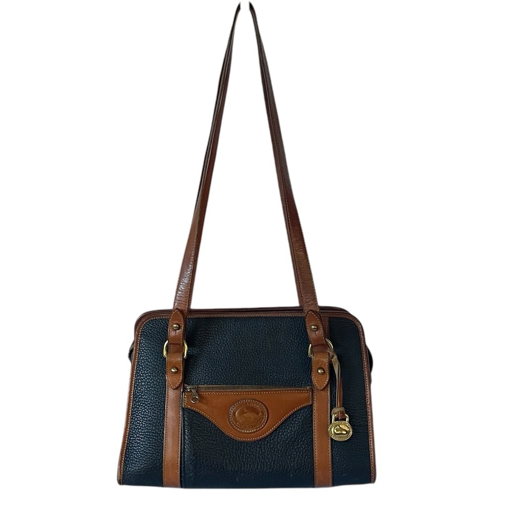 Dooney & Bourke Vintage Brown and Navy Pebble Grain Leather Shoulder Bag Purse